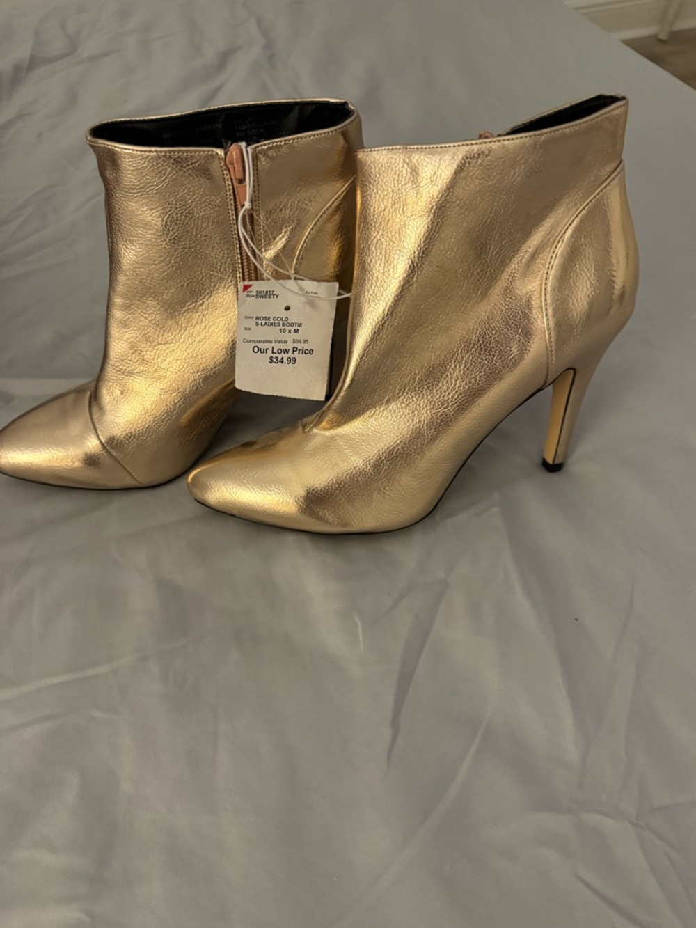 Gold Metallic Women's Ankle Booties - Stylish High Heel